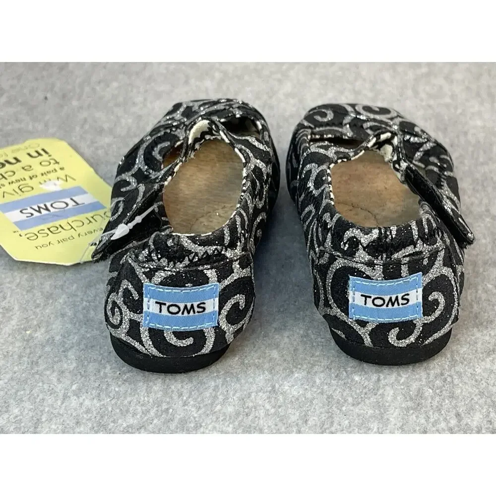 Toms Black Silver Mary Janes Infant’s Size 6